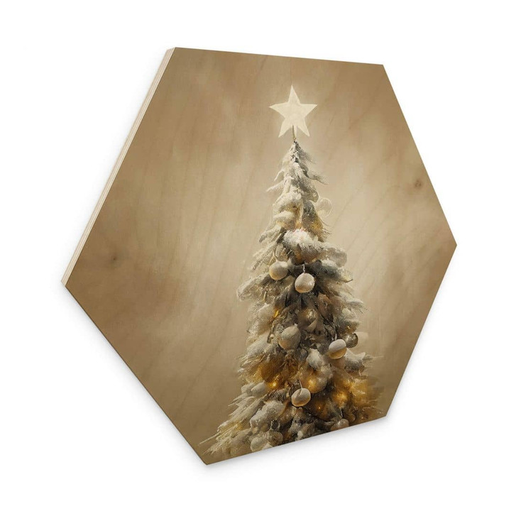 Hexagon Holzbild Goldener Weihnachtsbaum - Treechild - WA401025