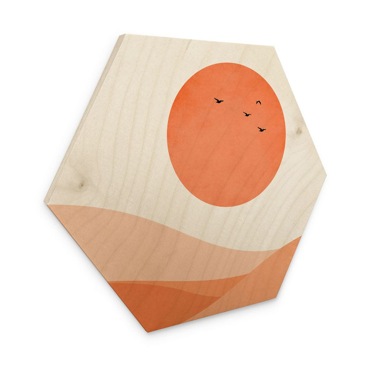 Hexagon-Holzbild Harmonische Landschaft orange - Kubistika - WA401117