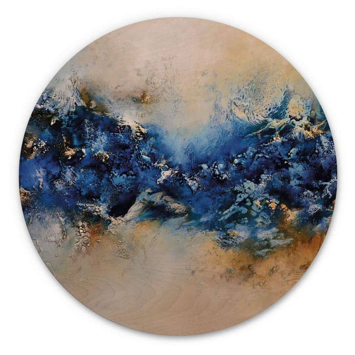 Holzbild Blau-goldene Interaktion - Fedrau - Rund - WA435573