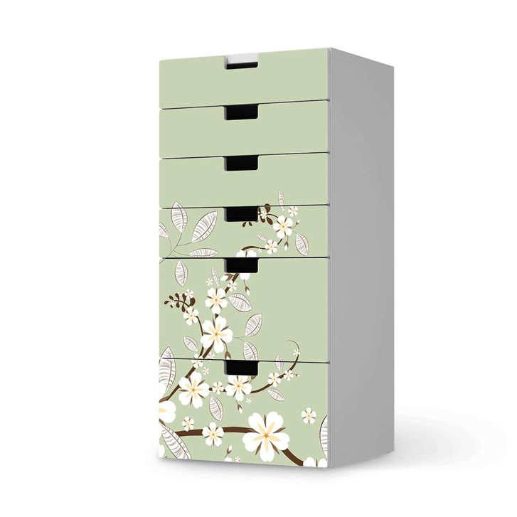 Klebefolie IKEA Stuva / Malad Kommode - 6 Schubladen - White Blossoms - CR110517