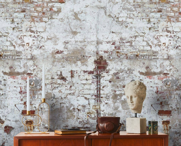 Fototapete Steinwand weiss creme - Vliestapete Livingwalls - matt und glatt - WA396527