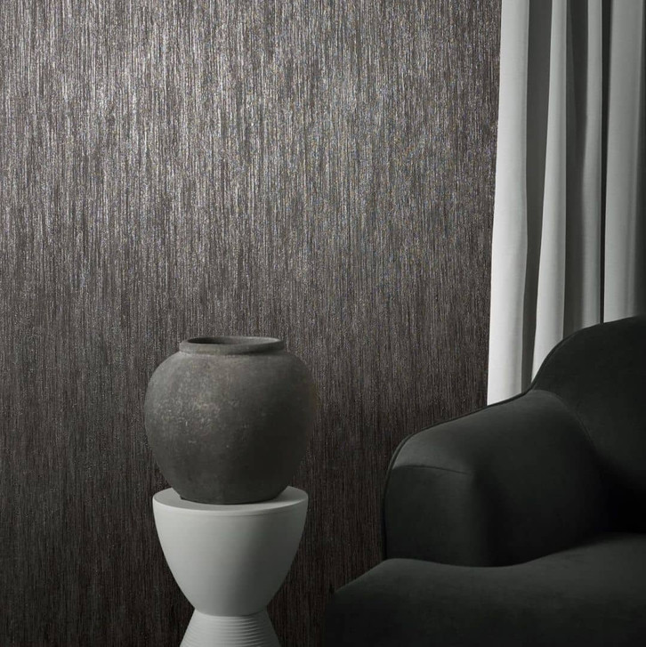 Vliestapete mit leichten Linien und Streifen schwarz Uni - WA446561