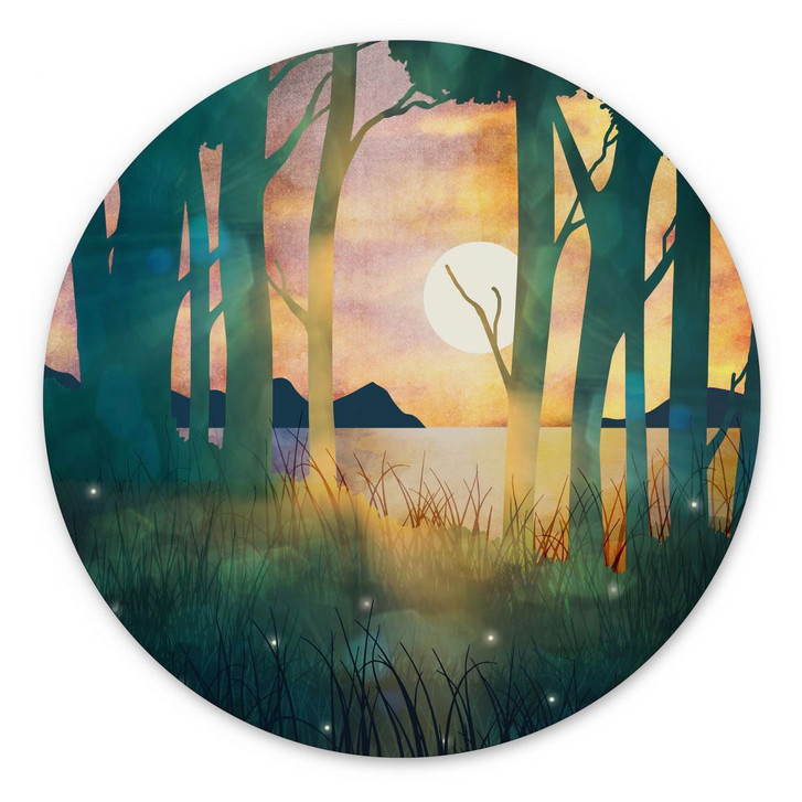 Wandbild Waldzauber bei Sonnenuntergang - SpaceFrog Designs - Rund - Alu-Dibond - WA422665