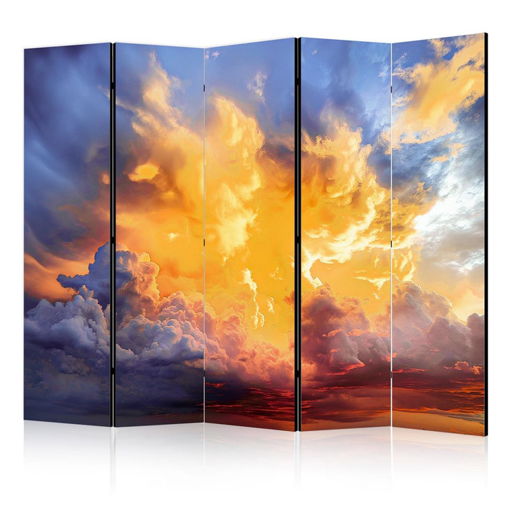 Paravent, Raumteiler freistehend, Trennwand - Beautiful Sunset - Clouds in Warm Tones, 5-teilig - 225 x 172 cm - WA441762