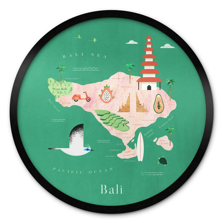 Poster Karte von Bali - Rivers - Rund - WA417543