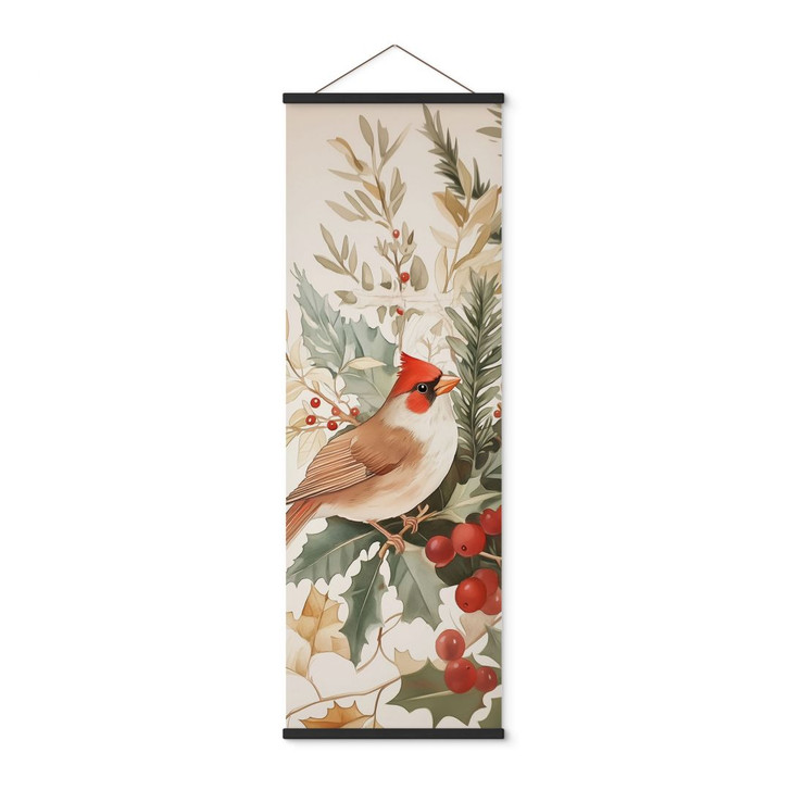 Stoffbild Mistelzweig - Kardinalsvogel mit Beerenzweig - Melloi Art Prints - Panorama - WA500124