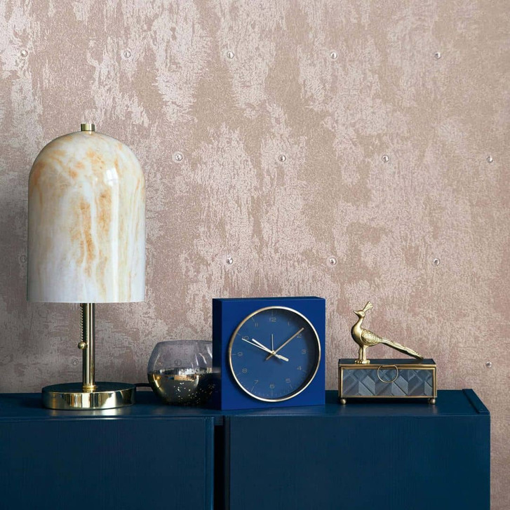 Vliestapete Betonoptik, Strasssteine Metalloptik Modern glänzend in Rosa-Braun - WA473111