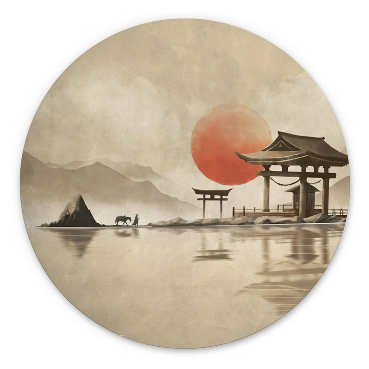 Wandbild Japanischer Tempel im Sonnenaufgang - Roze - Alu-Dibond Rund - WA441432