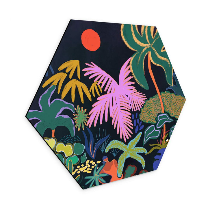 Hexagon Wandbild Arty Guava - Exotik im Dunkeln der Nacht - Alu-Dibond - WA393900