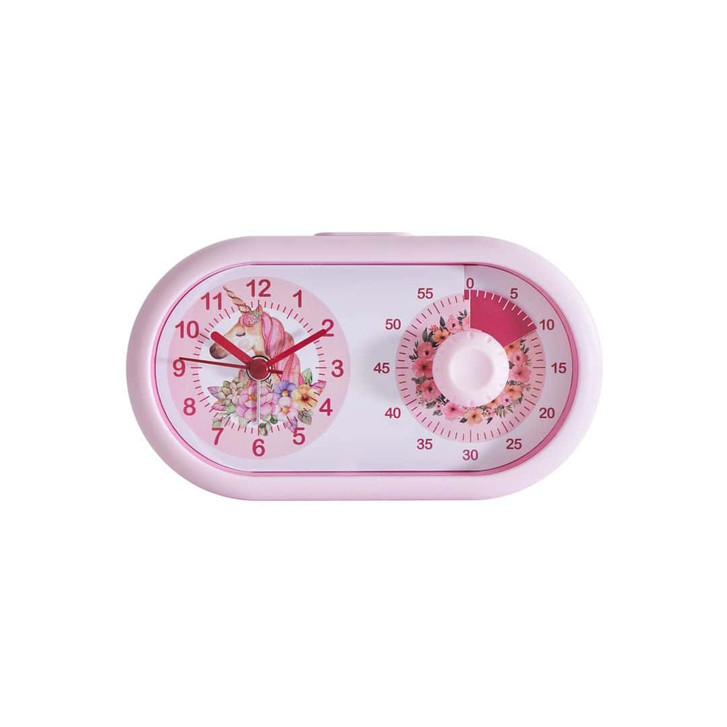 Kinderuhr Tischuhr mit Wecker und Timer-Funktion, Einhorn rosa, 16 x 9.5 cm - WA488656