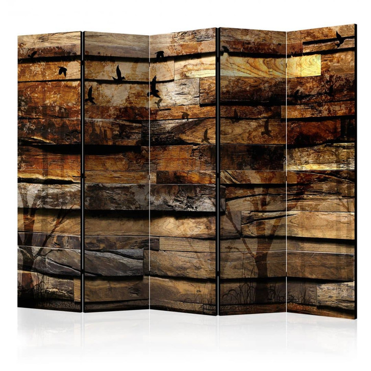 Paravent, Raumteiler freistehend, Trennwand - Spiegelung der Natur, 5-teilig - 225 x 172 cm - WA454595
