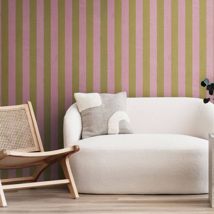 Streifentapete Rosa Olivgrün – Klassisches Streifenmuster matt – Vliestapete modern - WA465570