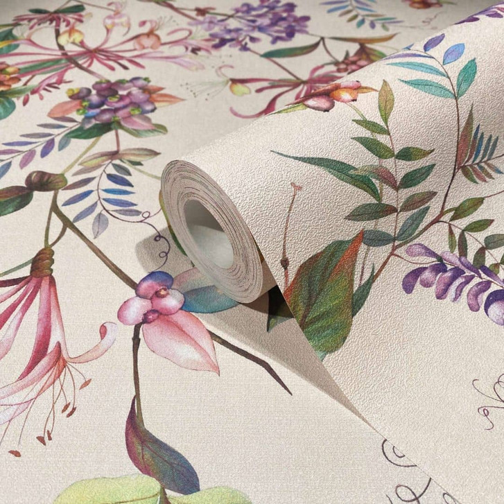 Vliestapete mit abstraktem Blumenmotiv beige, rosa Floral - WA445789
