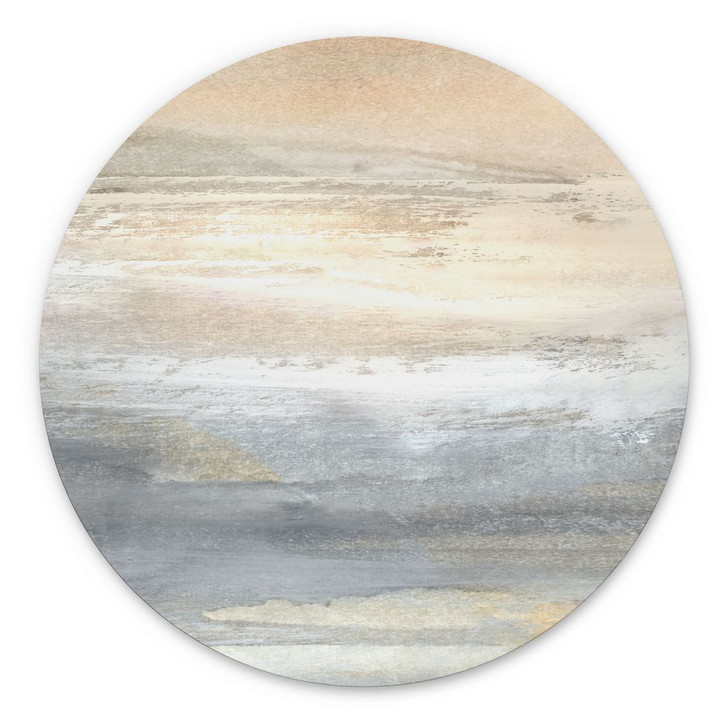 Wandbild Gold-graue Landschaft aus Pinselstrichen - Hobday - Alu-Dibond - Rund - WA394198