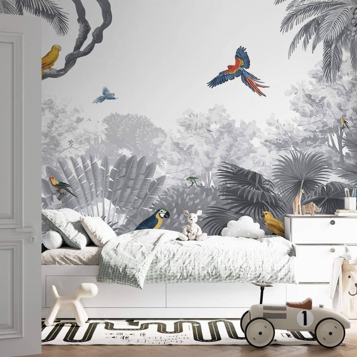 Fototapete Kikki Belle - Tropische Vögel schwarz-weiss - WA352387