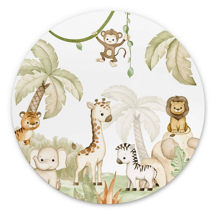 Rundes Wandbild Oliver Robins - Niedliche Tiere unter Palmen - Alu-Dibond - WA394563