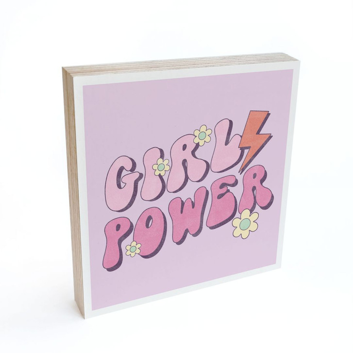 Holzbild zum Hinstellen - Girl Power Retro Schriftzug Lila - 15 x 15 cm - WA488970