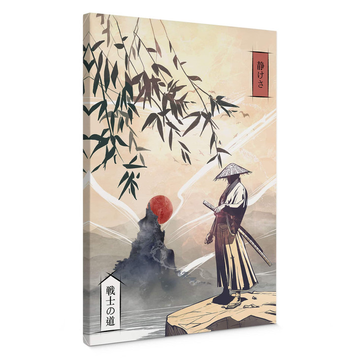 Leinwandbild Samurai mit Schwert vor Sonnenaufgang - Roze - WA513925
