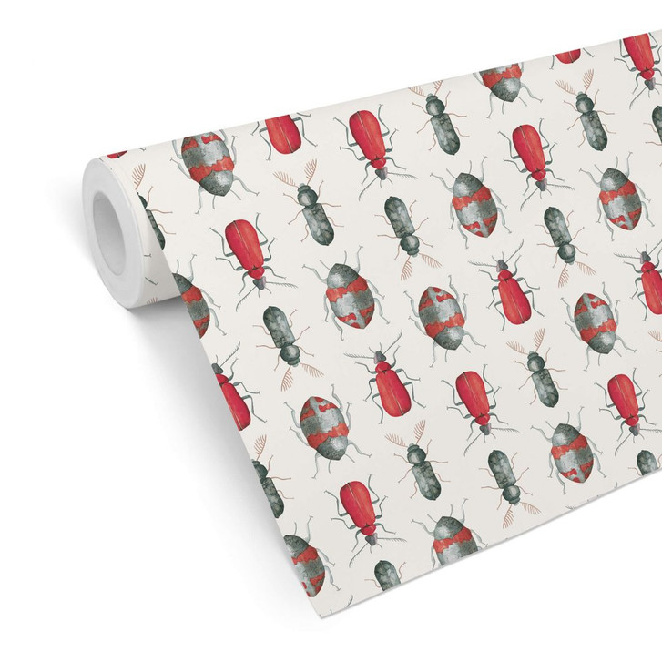 Mustertapete - Bunte Käfer - rot - WA236432