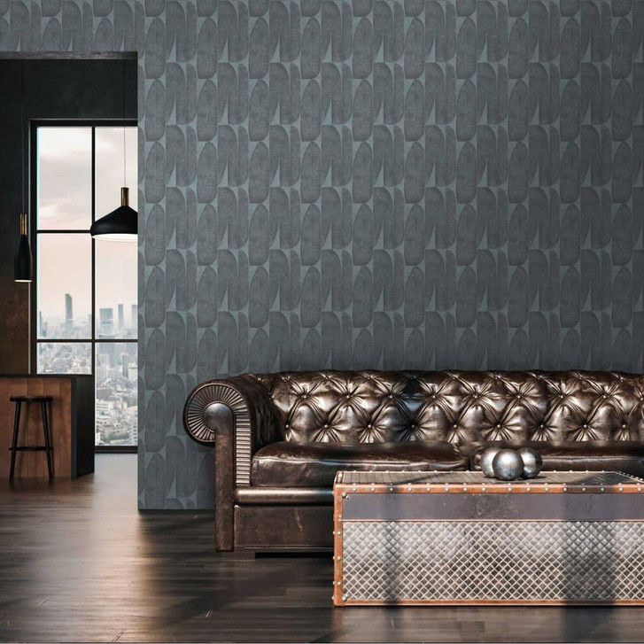 Strukturierte Blatt-Design Tapete in Anthrazit - Vliestapete für moderne Raumgestaltung - WA397193