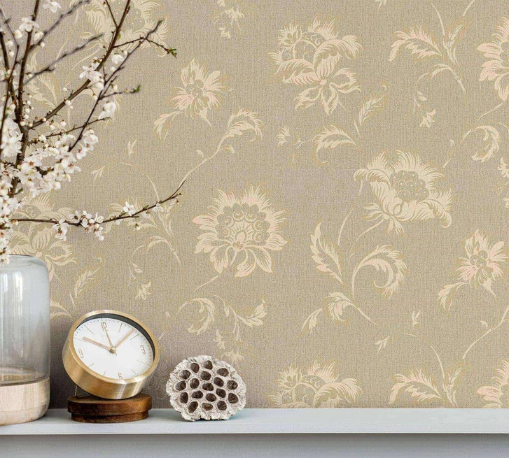 Vliestapete Blumen Floral Klassisch, Natur in Beige - WA482816