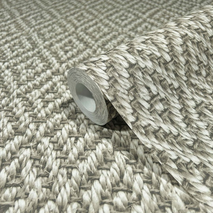 Vliestapete in 3D-Rautenoptik aus Flecht beige, grau Textiloptik - WA508420