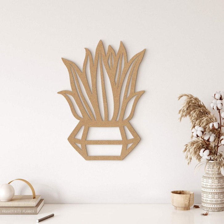 Wanddeko Pflanze im Diamant Topf - MDF Natur - WA383461