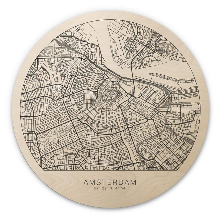 Holzbild Stadtplan Amsterdam - Rund - WA340914