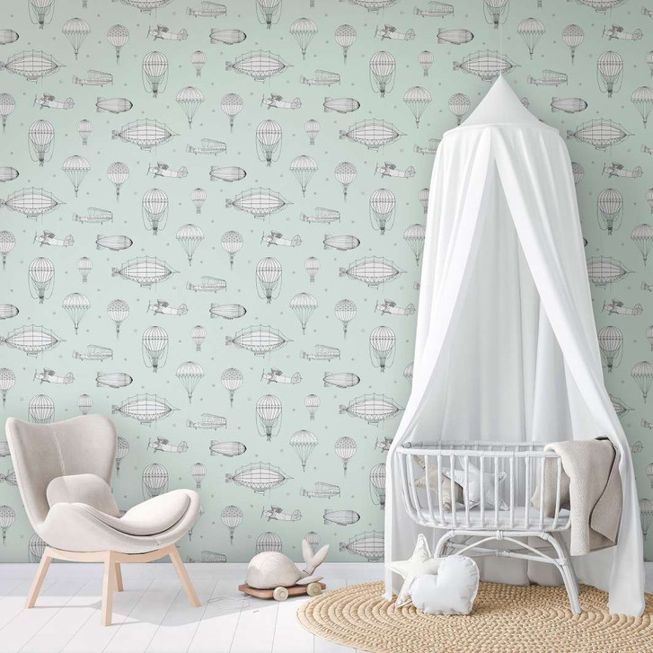 Kindertapete, Vliestapete mit Illustration Kids Walls grün, weiss - WA445611