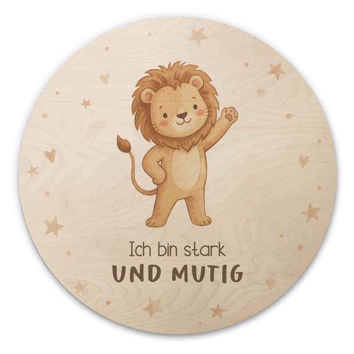 Rundes Holzbild mit Löwe - 