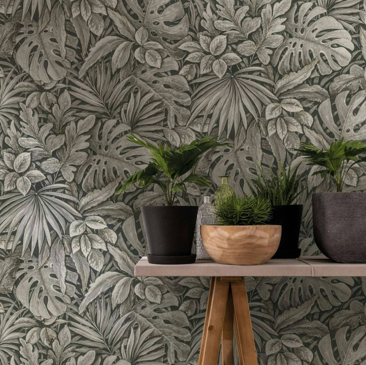 Vliestapete mit strukturiertem Blattmotiv braun Floral - WA450342