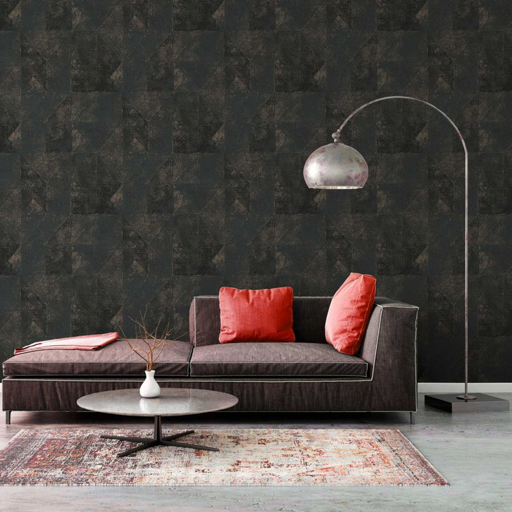 Vliestapete Schwarz Gold - Strukturtapete Metallic-Effekt - Grafik-Tapete Schlafzimmer Büro - WA396052