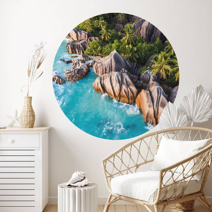 Wandtattoo Tropische Felsenküste der Seychellen - Colombo - Rund - WA474569