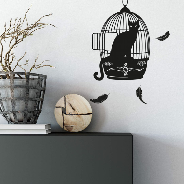 Wandtattoo Vogelkäfig mit Katze - WA220732