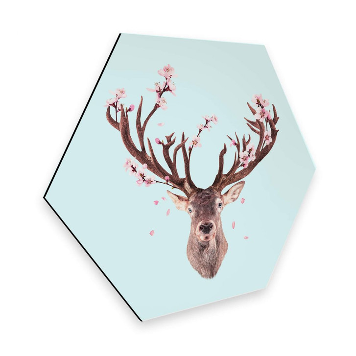 Hexagon - Alu-Dibond Loose - Cherry Blossom Deer - WA302601