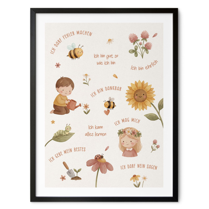 Kinder-Poster - Affirmationen Blumen mit Biene und Marienkäfer - WA518912