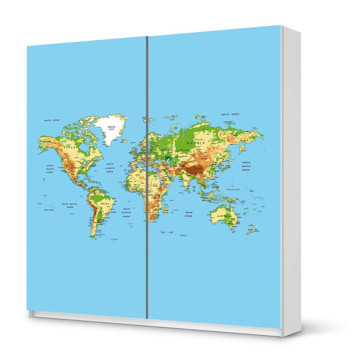 Möbel Klebefolie IKEA Pax Schrank 201cm Höhe - Schiebetür - Geografische Weltkarte - CR113865