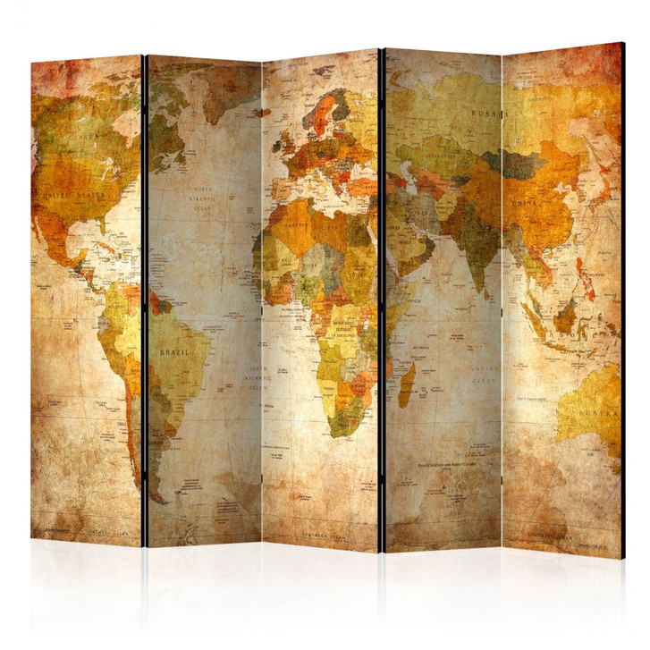 Paravent, Raumteiler freistehend, Trennwand - Weltkarte - die Welt in all ihrer Pracht , 5-teilig - 225 x 172 cm