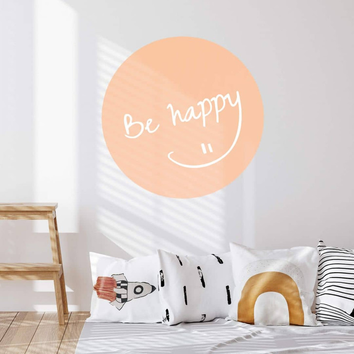 Spruch Wandtattoo Be happy Pfirsichfarben - Rund - WA412449