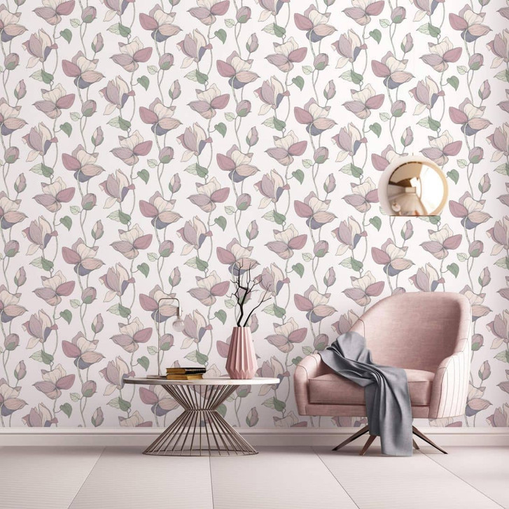 Vliestapete mit Comic-Blumen Look weiss, beige Floral - WA445821