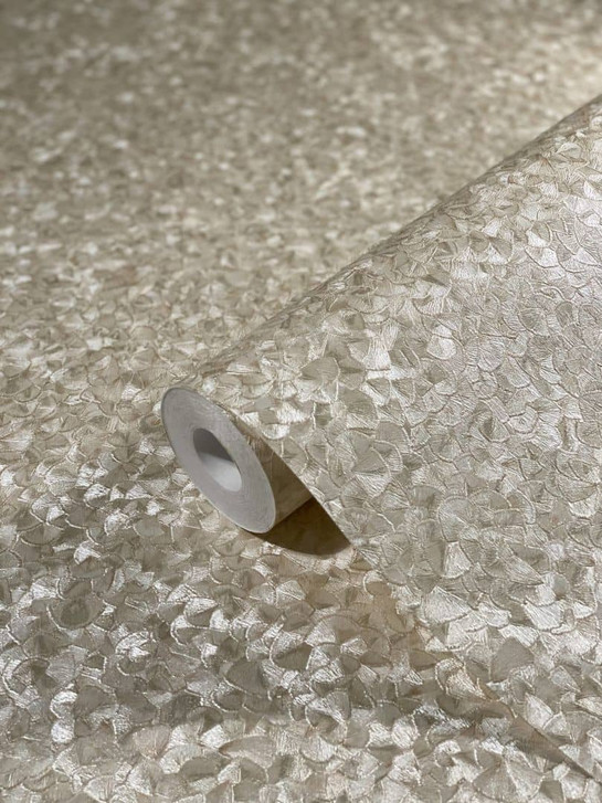 Vliestapete mit kleinen glänzenden Blättern beige Uni von Harald Glööckler - WA451048