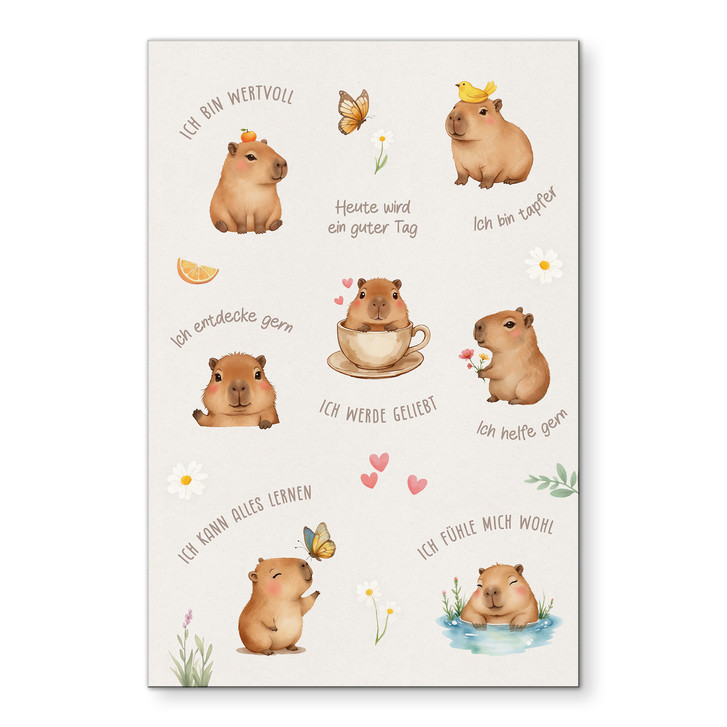 Alu-Dibond Wandbild - Affirmationen Capybara für das Kinderzimmer - WA513096