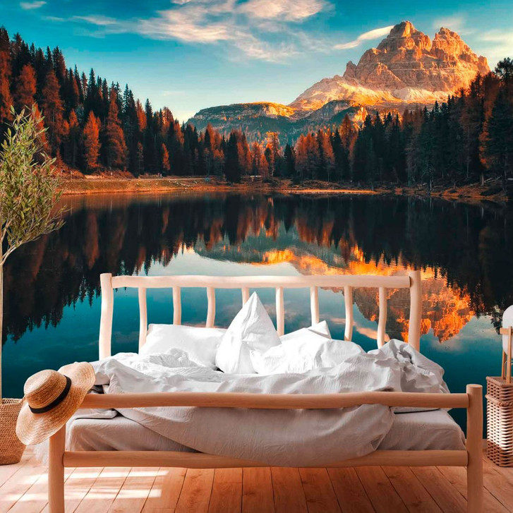 Fototapete Berge LagoAntorno in blau braun - Vliestapete Designwalls 2 - 2.55x3.5 m - WA385991