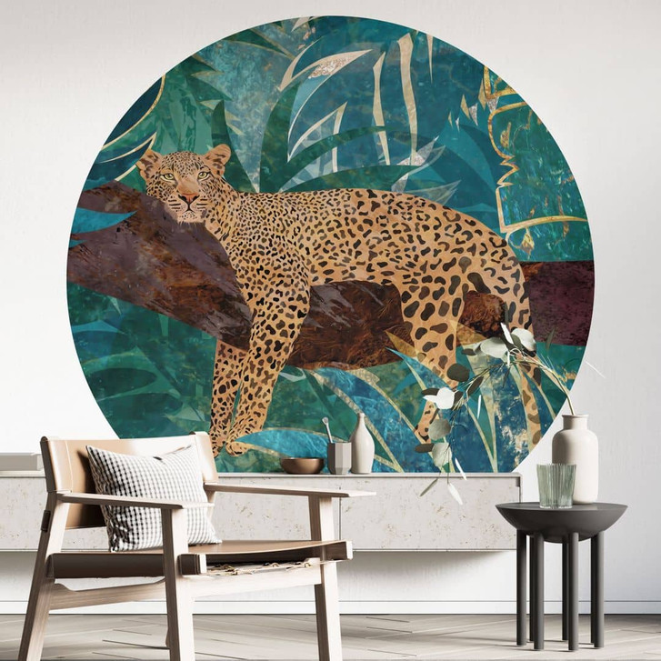Fototapete Leopard im smaragdgrünen Dschungel - Manovski - Rund - Selbstklebend/Vlies - WA467758