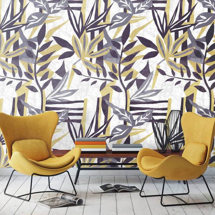 Fototapete mit Blattmotiv, Weiss Grafisch 2.70 x 1.06 m - WA448814