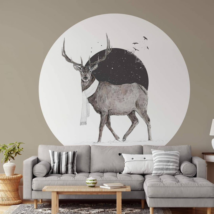 Fototapete Solti - Hirsch im Winter - Rund - Selbstklebend/Vlies - WA320343