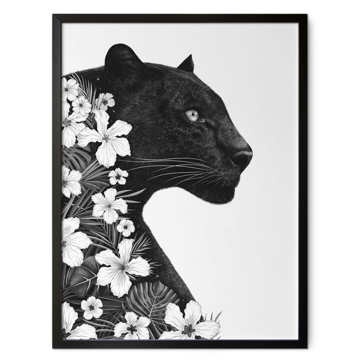 Poster Schwarzer Panther mit weissen Blumen - Korenkova - WA434641