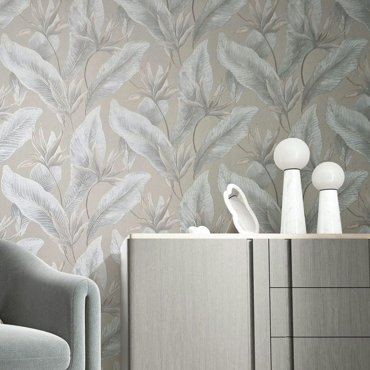 Vliestapete Blumen, Blätter Floral Natur in Beige - WA497540