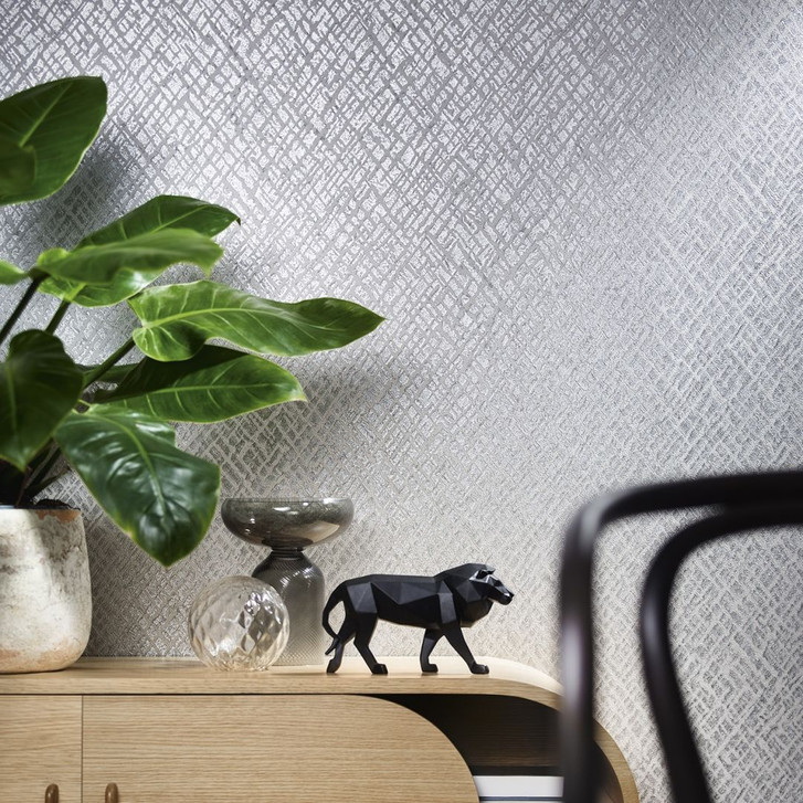 Vliestapete mit glänzendem Gitter Motiv grau, silber Struktur - WA446611