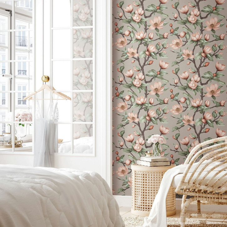Vliestapete Äste, Blumen Floral Natur matt in Grau Braun Grün - WA508975